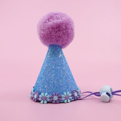 Pawty Hat: Blue & Purple Daisy Trim Accessories